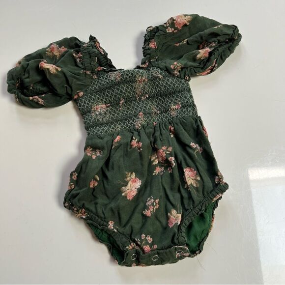JessaKae Evergreen Floral Smocked Baby Romper Playsuit - Picture 2 of 4
